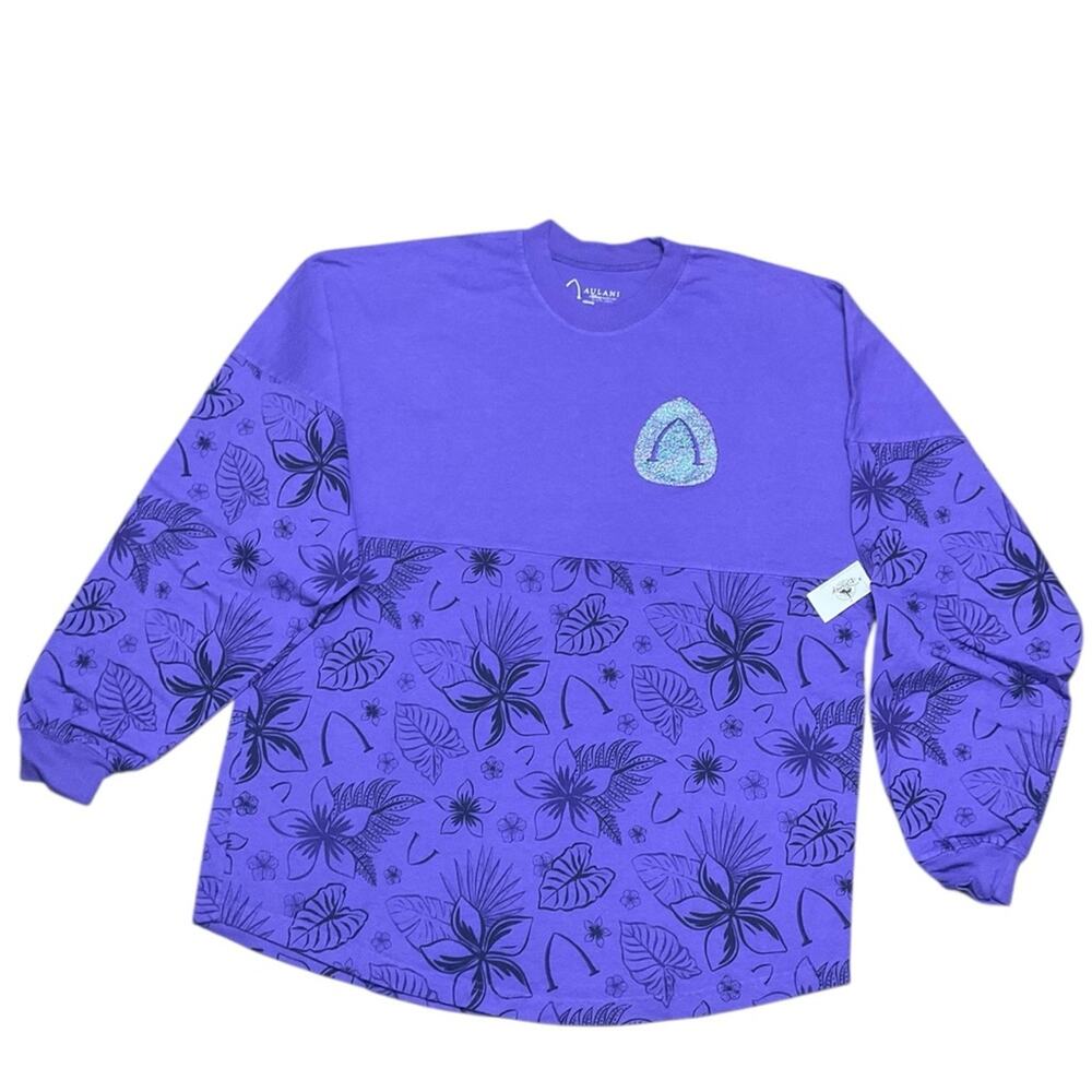 Disney Aulani Aloha Spirit Jersey Purple Floral Long Sleeve Shirt Size M NWT